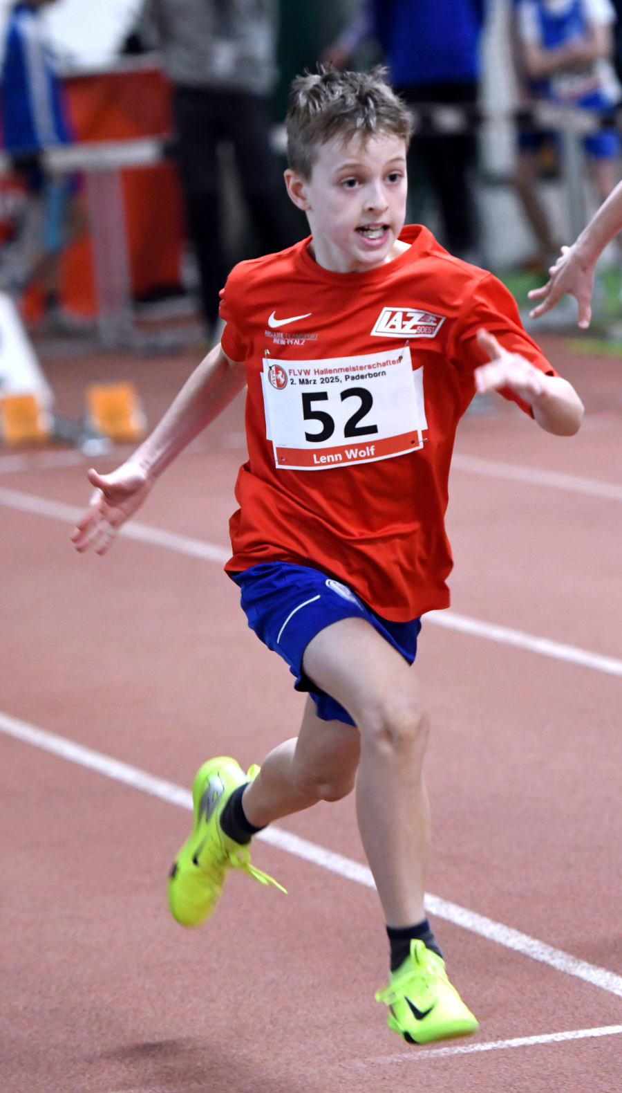Platz 10: Lenn Wolf (M12) erzielte im Finale &uuml;ber 60 Meter 9,13 Sekunden. Im Vorlauf unterbot er in 8,97 Sekunden sogar die Neun-Sekunden-Marke. Foto: Bottin